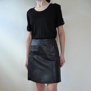 $695 Burberry Brit T-Shirt top Leather Skirt Dress, Size 4